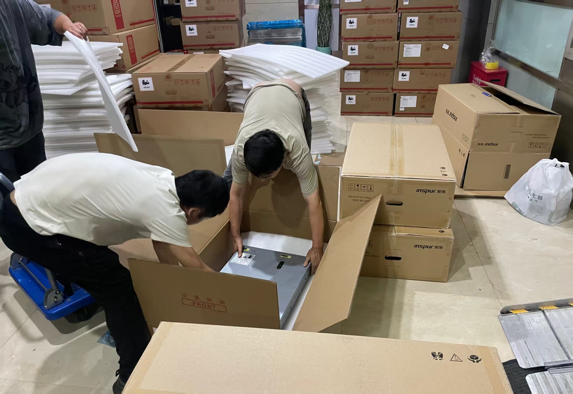 Hardware being packed in protective materials